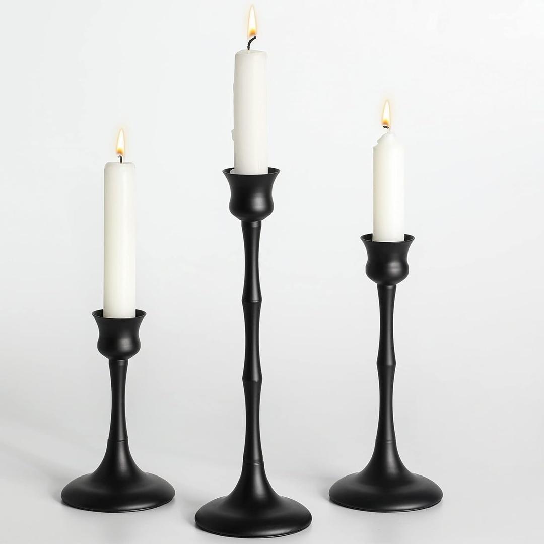 Candle Stick Candle Holder Set of 3 Black Candlestick Holders Taper Candle Holders for Table Centerpiece Decor Metal Candle Stick Holder Vintage Candle Holder for Wedding Party Home Decor