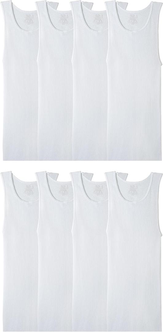 Fruit of the Loom Men's Sleeveless Tag Free Moisture Wicking Tank A-Shirt (8 Pack - White), XL