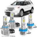 Fit for Ford 2011-2015 Explorer Light Bulbs, High/Low Beam Fog Light Bulbs Combo, 800% Brightness CSP Chips, 6000K White, Efficient Heat Dissipation, Pack of 4