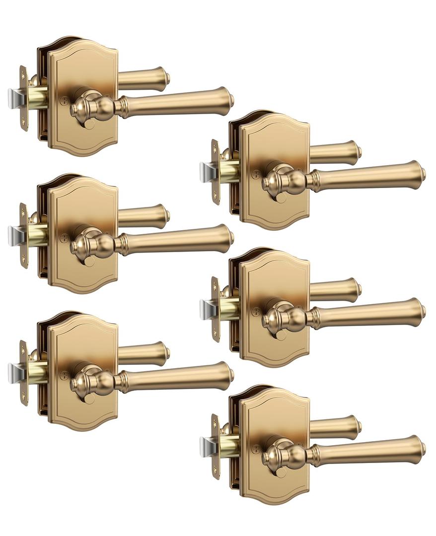 Asidrama 6 Pack Champagne Bronze Privacy Door Handles, Bronze Door Lever with Door Knobs Indoor for Bedroom or Bathroom, Heavy Duty Door Handles Interior with Locks for Left Right Sided Doors ZR19-262