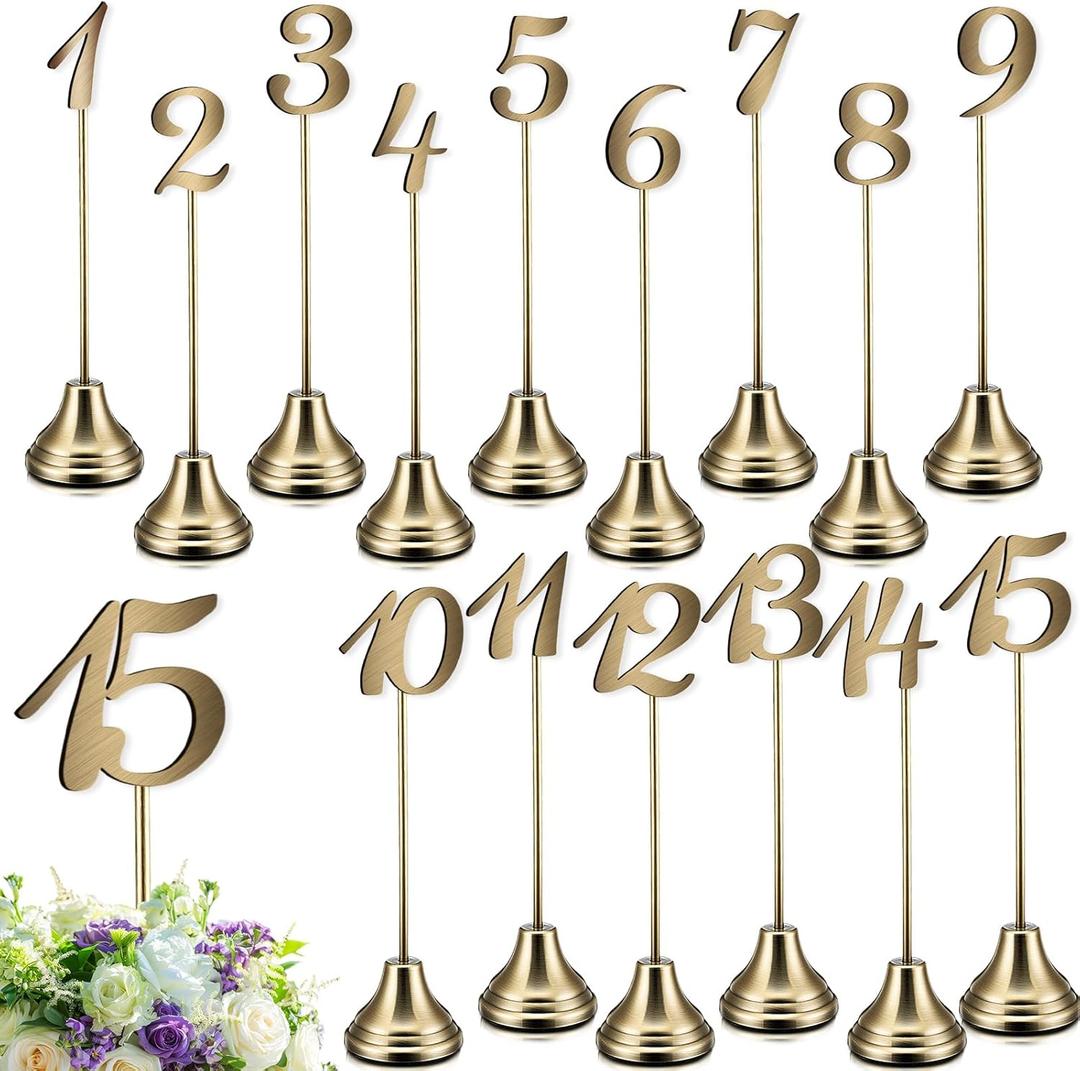Maitys 15 Pcs Metal Table Numbers 1-15 with Weighted Base 8 Inch Table Number Stands for Wedding Reception, Party, Anniversary, Birthday Banquet(Bronze)