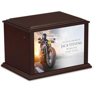 GetUrns Heritage Everlasting Expressions Adult Cremation Urn Memorial Box for Ashes with Custom Printing (Motorcycle)