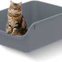 Large Cat Litter Box with High Sides,Durable Open Top Cat Litter Pan for Kitty,Plastic Indoor Big Cat Box with High Wall,Senior Cat Toilet with Low Entry,Easy to Clean,Anti-Splashing(Grey)
