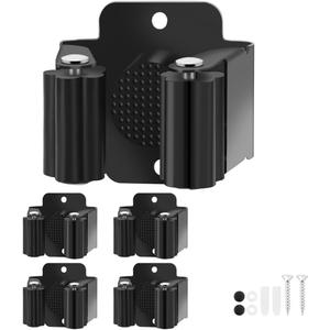 Broom Holder Wall Mount, 4PCS Broom Hanger Wall Mount, Stainless Steel Heavy Duty Mop Holder Broom Mop Hanger Wall with Screws, Garden Outdoor Tool Organizer Rack Broom Hanger (Black)