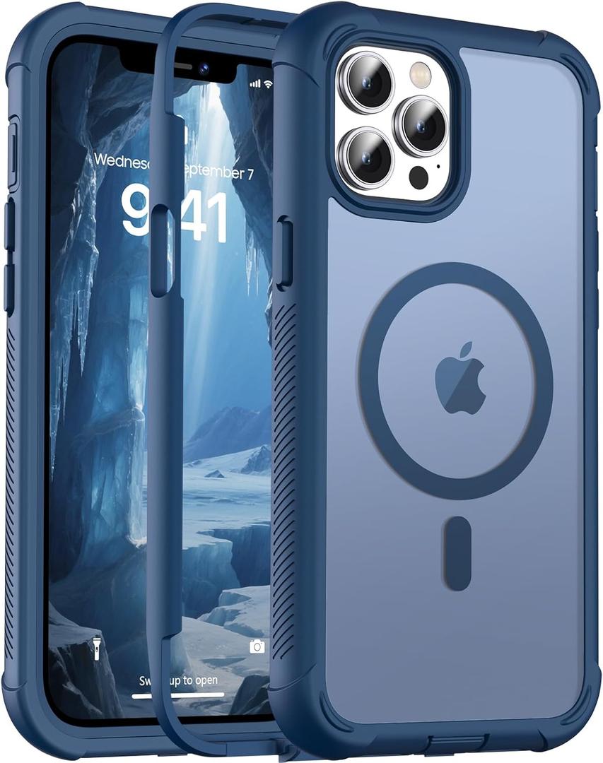 Magnetic for iPhone 12 Pro Max Case, [Compatible with MagSafe][Military Grade Drop Protection][Heavy Duty Protection][Non-Slip][Shockproof] 2-Layer Durable Bumper Phone Case 6.7''-Deep Blue