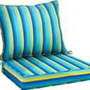 Outdoor Deep Seat Cushion Set 22 x 22 Inch, Waterproof Fade Resistant Patio Furniture Deep Seat & Backrest Cushion Set with Removable Cover for Patio Furniture (Stripe Beach, 22" x 22" + 22" x 19")