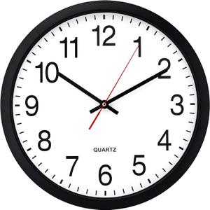 Bernhard Products Black Wall Clock, Silent Non Ticking - 16 Inch Extra Large Quality Quartz Battery Operated Round Easy to Read Home/Office/Business/Kitchen/Classroom/School Clocks