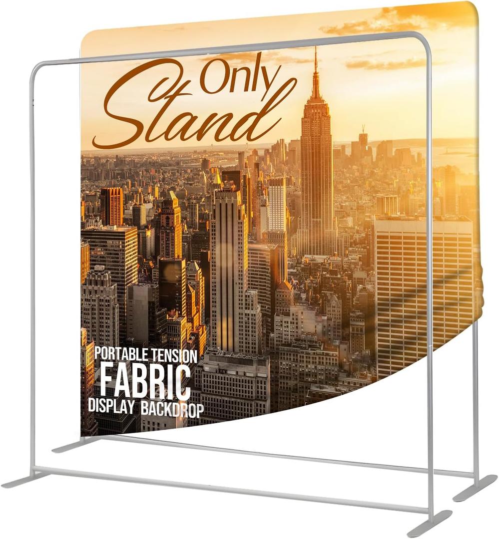 7.5x7.5 FT Tension Fabric Display Backdrop for Trade Show Booth, Stand Holder Backdrop Portable Aluminum Double-sided for Exhibition, Weddings, Events, - Stand Only