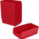 Akro-Mils 30130 Plastic Shelf Bins, Heavy Duty Storage Bins for Garage, Closet, and Drawer Organization, 12" x 6-1/2" x 4", Red, 12-Pack