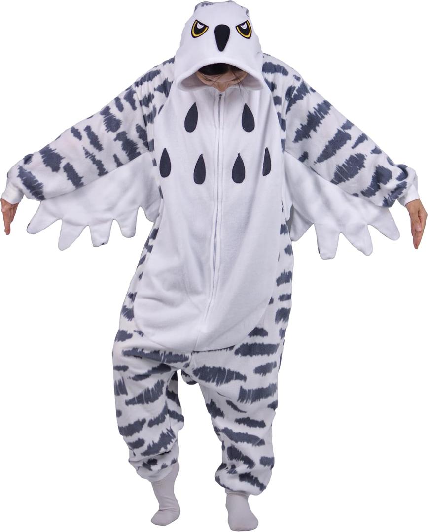 LorranTree Adult Onesie Snowy Owl Costume Animal Bird One Piece Pajamas Halloween Homewear Jumpsuit Women Unisex Sleepwear (Small)