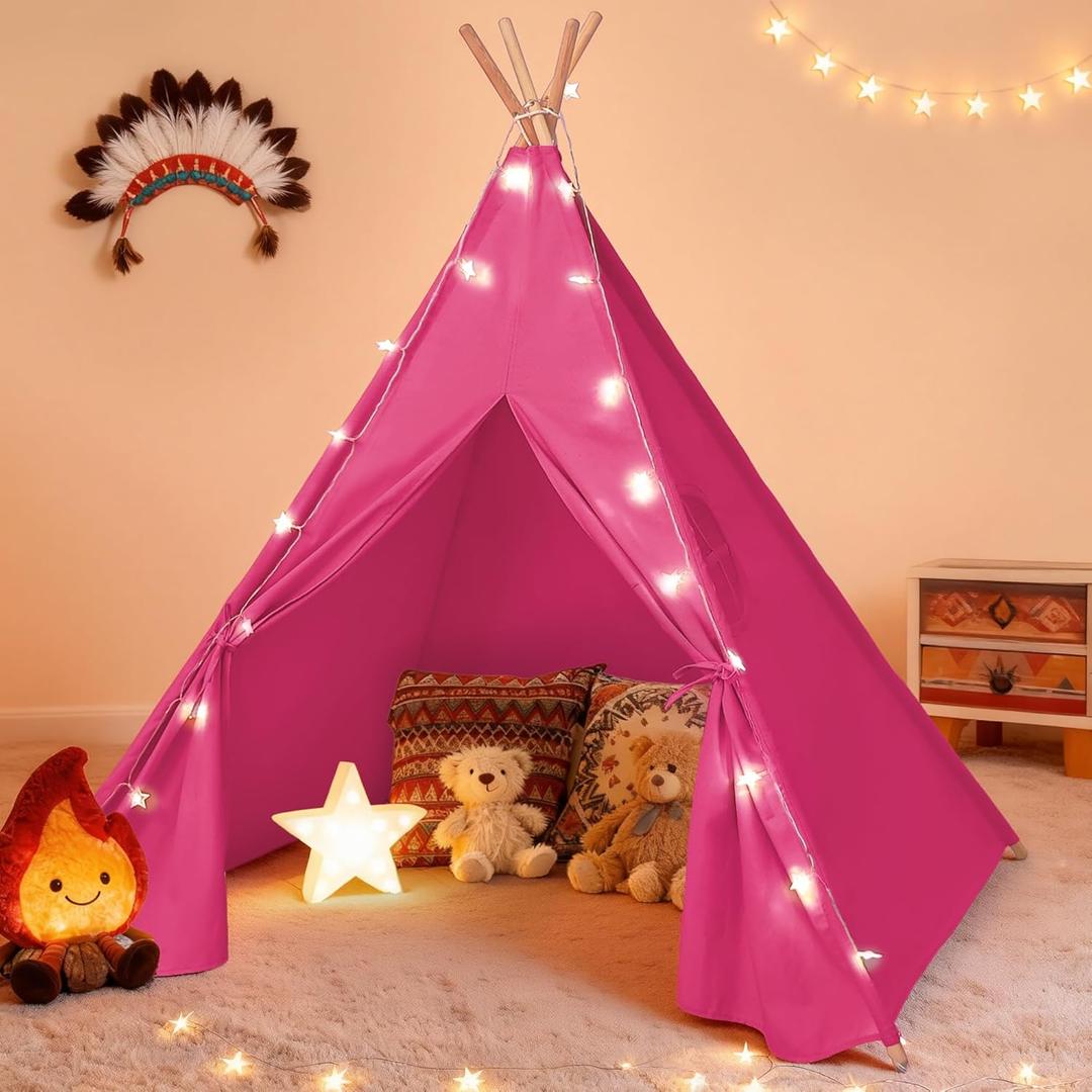 Sumbababy Teepee Tent for Kids, Play Tents for Girls & Boys, Gifts Playhouse for Indoor, Toddler Toys Play House for Baby, Rose Pink