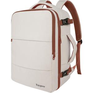 Taygeer Backpack for Women, College Backpack with Laptop Compartment & Shoe Pouch, 35l Travel Laptop Mochila Carry On Luggage, Airline Approved Personal Item Bag For Weekender Gym Hiking, Khaki White