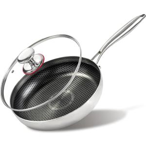 stainless steel 10" induction skillet non-stick eggs, hybrid non-stick skillet for induction, oven, broiler & dishwasher, non-toxic chef's pan, pfoa-free cookware