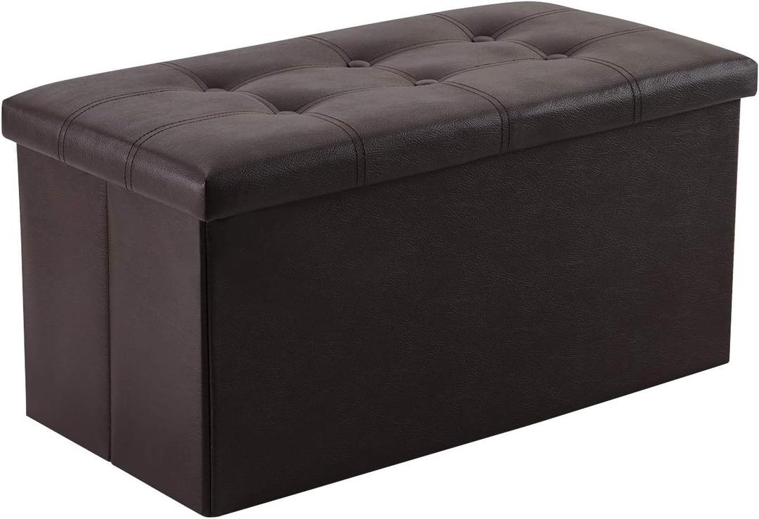 YOUDENOVA Folding Storage Ottoman, Faux Leather Ottoman Bench Footrest Ottoman, Storage Chest Padded Seat for Bedroom and Living Room, Brown, 15" D x 30" W x 15" H