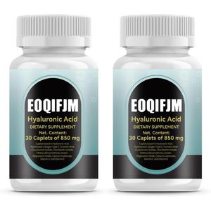 New Hyaluronic-Acid-Vegan, Non-GMO for Skin Hydration and Joint Care 30Caplets 850 mg-2PC