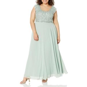 J Kara Women's Scoop Neck Cap Sleeve Beaded Bodice Popover Flare Dress (6, Celadon/Multi)