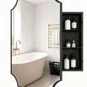 Black Scalloped Edge Vintage Medicine Cabinet Mirror, Decorative Bathroom Storage Cabinet with 2 Adjustable Shelves, Recessed or Surface Mount (Brushed Black, 20x26)