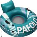 Pool Float Adult, Inflatable River Tube Float, River Tubes for Floating Heavy Duty with Mesh Bottom, Comfortable Backrest & 2 Cup Holders & Durable Grab Handles,450 lbs Weight Capacity (Green and Grey)