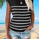 XIEERDUO Womens Tops Dressy Casual Summer Striped Shirts Cap Sleeve Tops Color Block Loose Fit (Black, S)