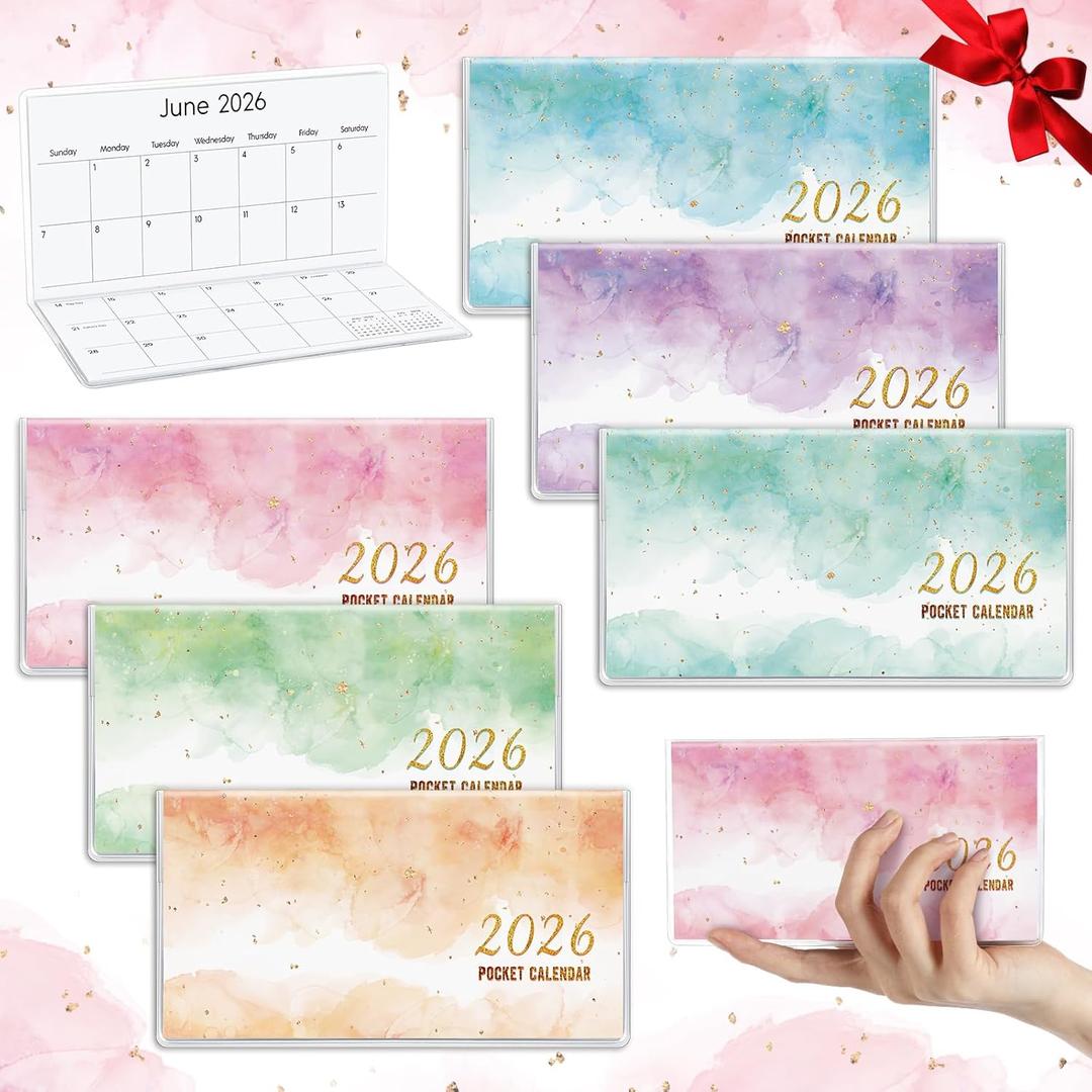ReliThick 6 Pcs 2026 Pocket Calendar for Purse Monthly Planner Notebook Small Pocket Calendar Journals Notepads Appreciation Present Gift for Women Teacher School Office(Watercolor Style)