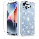 GVIEWIN for iPhone 14 Case Floral, with Screen Protector & Camera Lens Protector,[Non Yellowing] Soft Shockproof Clear Phone Protective Cover for Women, Flower Pattern Design 6.1"(Dandelion/White)