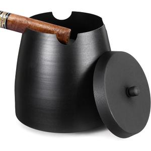 Cigar Ashtray with Lid for Outdoors Indoors Outside Patio Home Black Decor,Large Holder Ash tray Windproof,Cigar Accessories Gift for Men Dad Husband Boyfriend (Extra Large)