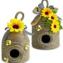 Bigger Bee Hive Decor,2 Pack Bumble Bee Rustic Decor,Natural Bee House, Bumble Bee Theme Party Decor Spring Summer Rustic Farmhouse Kitchecn Table Decor, Honeybee Tiered Tray Decor