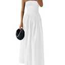 PRETTYGARDEN Women 2026 Summer Elegant Strapless Maxi Dress Tube Top Dress A Line Flowy Long Wedding Party Cocktail Dresses(White, Small)
