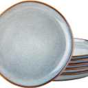 AmorArc Ceramic Dinner Plates Set of 6, 10.5 Inch Handmade Reactive Glaze Stoneware Plates, Rustic Shape Dinnerware Dish Set for Kitchen, Microwave & Dishwasher Safe, Scratch Resistant (Ocean Blue)