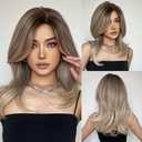 Ombre Blonde Wig for Women Long Wavy Middle Part Synthetic Brown Ombre Blonde Wig for Daily Party 20 Inch Natural Wigs