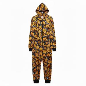 Ekouaer Halloween Pumpkin for Women Hooded Jumpsuit Long Sleeve Zip Up One Piece Pajamas Novelty Sleepwear XL