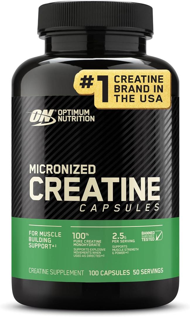 Optimum Nutrition Micronized Creatine Monohydrate Capsules, Keto Friendly, 2500mg, 100 Capsules (EXP 07/31/27)