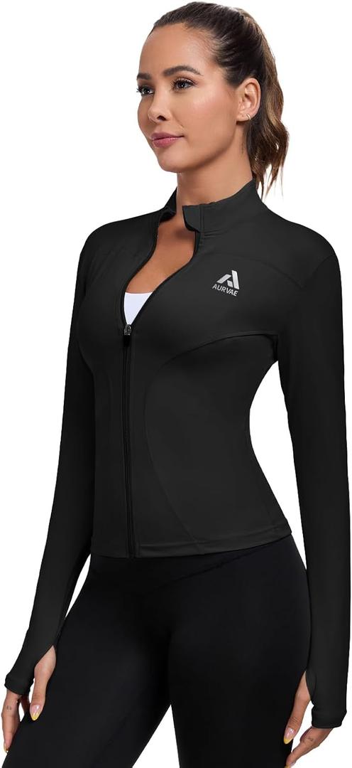 Women's Workout Jacket, Womens Cropped Lightweight Running Jackets, Zip Slim Fit Athletic Tops for Gym, Yoga, Jogging (Black) XS