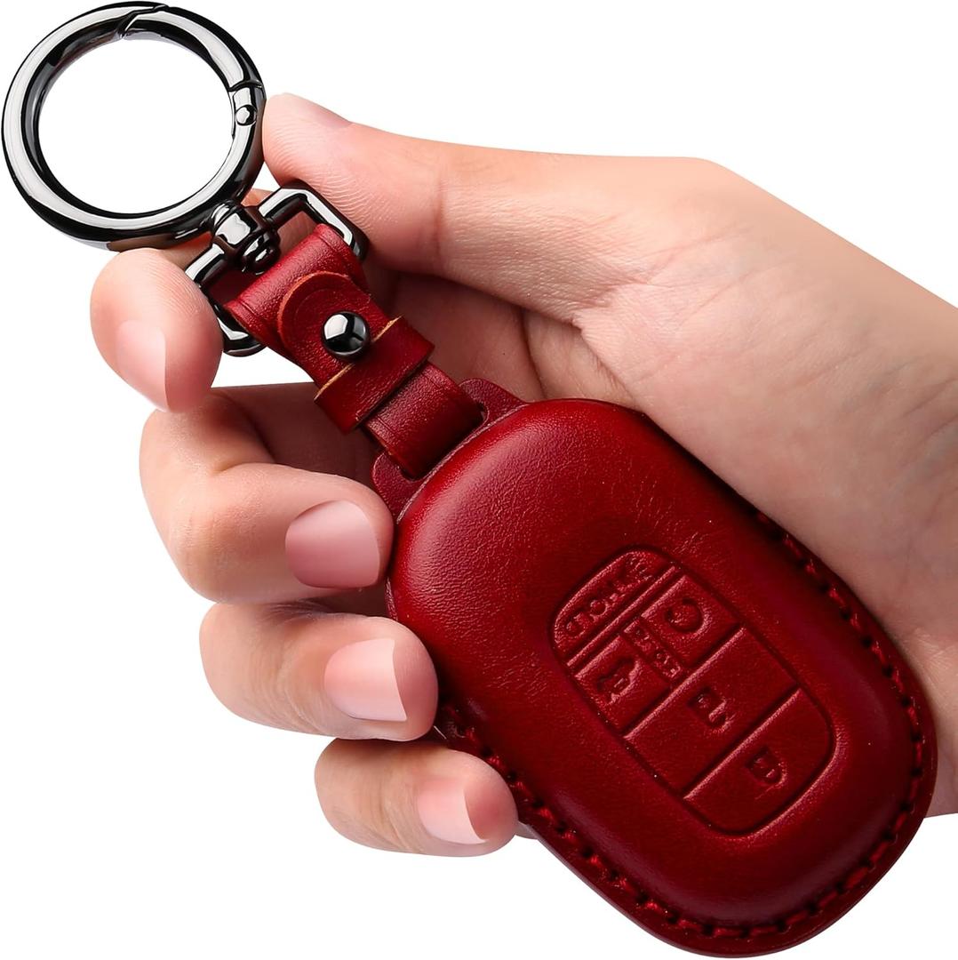 Tukellen for Honda Key Fob Cover Leather,with Keychain Compatible with 2022 2023 2024 2025 2026 Passport Accord Civic HR-V CR-V Pilot,4/5 Buttons Smart Remote Key-Red