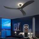 TALOYA 72 Inch Ceiling Fans with Lights Led Remote Control Flush Mount Low Profile for Bedroom Farmhouse Patio Outdoor Living Room,Buzzer ON & Off,DC Motor,Reversible,Dimmable,Black,Solid Wood Blade