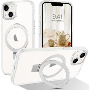 Telaso Magnetic for iPhone 13 Mini Case, Compatible with Magsafe with Magnetic Stand Ring Holder, Translucent Matte Back TPU Bumper Military Grade Protective iPhone 13 Mini Phone Case, Frosted Clear