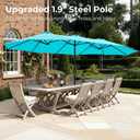 SUPERJARE 15FT Outdoor Patio Umbrella with Base Included, Double Sided Pool Umbrellas with Fade Resistant Canopy, Extra-Large Table Umbrella for Deck, Market, Backyard, Light Blue