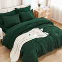 Andency Queen Comforter Set 7 Piece Dark Emerald Green - Bed in a Bag Queen Boho Lightweight Fluffy Tufted Bedding Sets with Comforter, Sheets, Pillowcases & Shams
