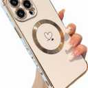 ZTOFERA Magnetic Case for iPhone 15 Pro, Cute Love Hearts Pattern Case with Camera Protection, Soft Shockproof TPU Bumper Cover for Women, White