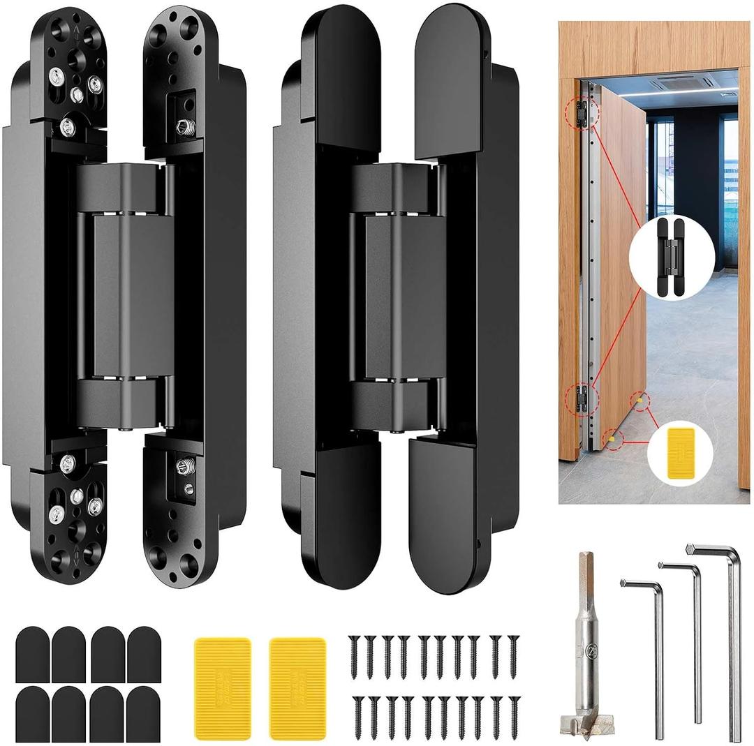 9.7" Hidden Door Hinge/Concealed Hinges,Invisible Hinges,Invisible Door Silent 180 Degree Swing Hinge 3-Way Adjustable Butt 9.7 x 3.3 x 1inch (Black, 9.7 inches)