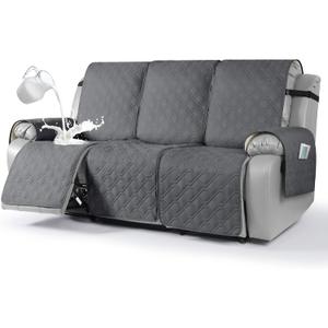 VANSOFY Waterproof Recliner Couch Covers, Sofa Covers 1-Piece Washable Reclining Sofa Cover Non-Slip Furniture Protector with Elastic Straps Pocket for Dogs, Pets(Dark Gray,3 Seater)
