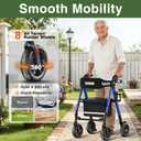 Walkers for Seniors Taller 5.3~7ft, Lightweight Foldable Rollator Walker, Built in Cable, Reinforced Aluminum Frame, 8" Big Rubber Wheels for All Terrain, 350lb Weight Capacity, Blue
