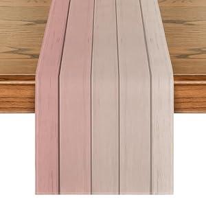 Artoid Mode Pink Retro Rustic Wood Texture Table Runner, Mothers Day Kitchen Dining Table Decoration for Home Party Decor 13x72 Inch