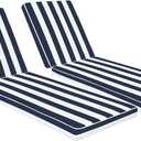 Only choice Chaise Lounge Cushions Outdoor, Fade & Water Resistant Patio Lounge Chair Cushion Replacement 2-Piece Set with High-Resilience Foam 80" x 26" x 3" for Pool, Deck (Blue & White Striped)