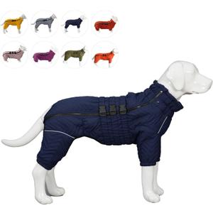 Lovelonglong Warm Dog Coat Double Layers Dog Vest, 4 Legs Covered Windproof Waterproof Reflective Warm Dog Vest Outdoor Skating Dog Costume for Small Medium Large Dogs Navyblue XXL (2XL (back 19"))