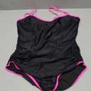 Eomenie Women's One Piece Swimsuit Tummy Control Slimming Bathing Suit Color Block Spaghetti Strap 1 Piece Swim Suit Swimwear (X-Large, Black and Hot Pink)