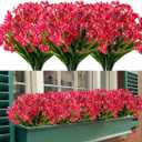 8 Bundles Artificial Daffodils Flowers Fake Artificial Greenery UV Resistant No Fade Faux Plastic Plants for Wedding Bridle Bouquet Indoor Outdoor Home Garden Kitchen Office Table Vase (Red)
