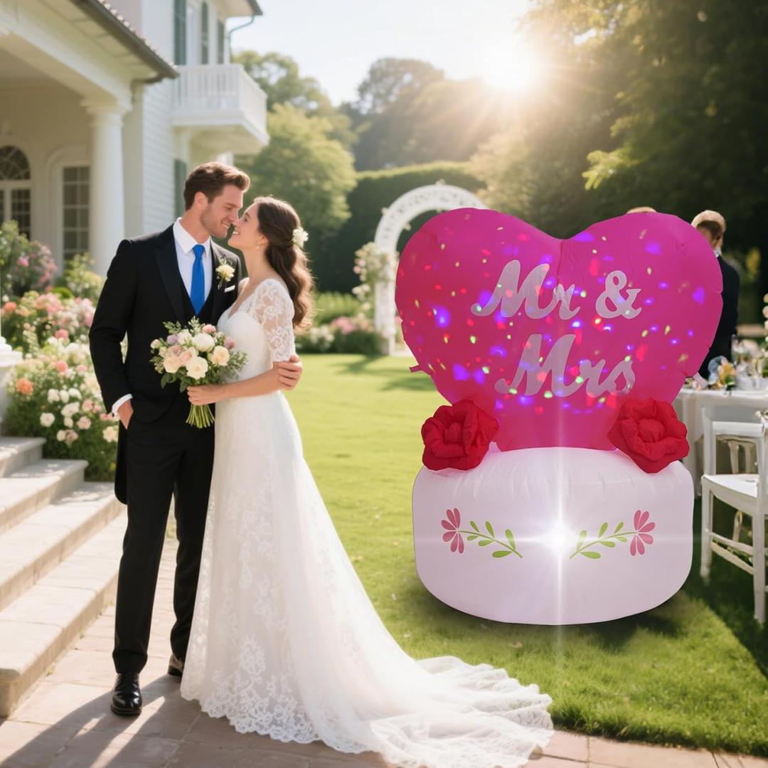 2 x 4FT Inflatable Wedding Heart Decoration, Valentine's Day Inflatable Decoration, Suitable for Wedding Celebrations, Proposal Venues, Outdoor Lawns, Gardens, Parties and Other Occasions.