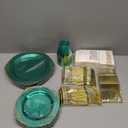Bestluck 175PCS Clear Green Plastic Plates for 25 Guests, Disposable Plates with Gold Trim include 50 Dinner Plates, 75 Gold Silverware, 25 Cups, 25 Napkins for Party, Wedding and Graduation