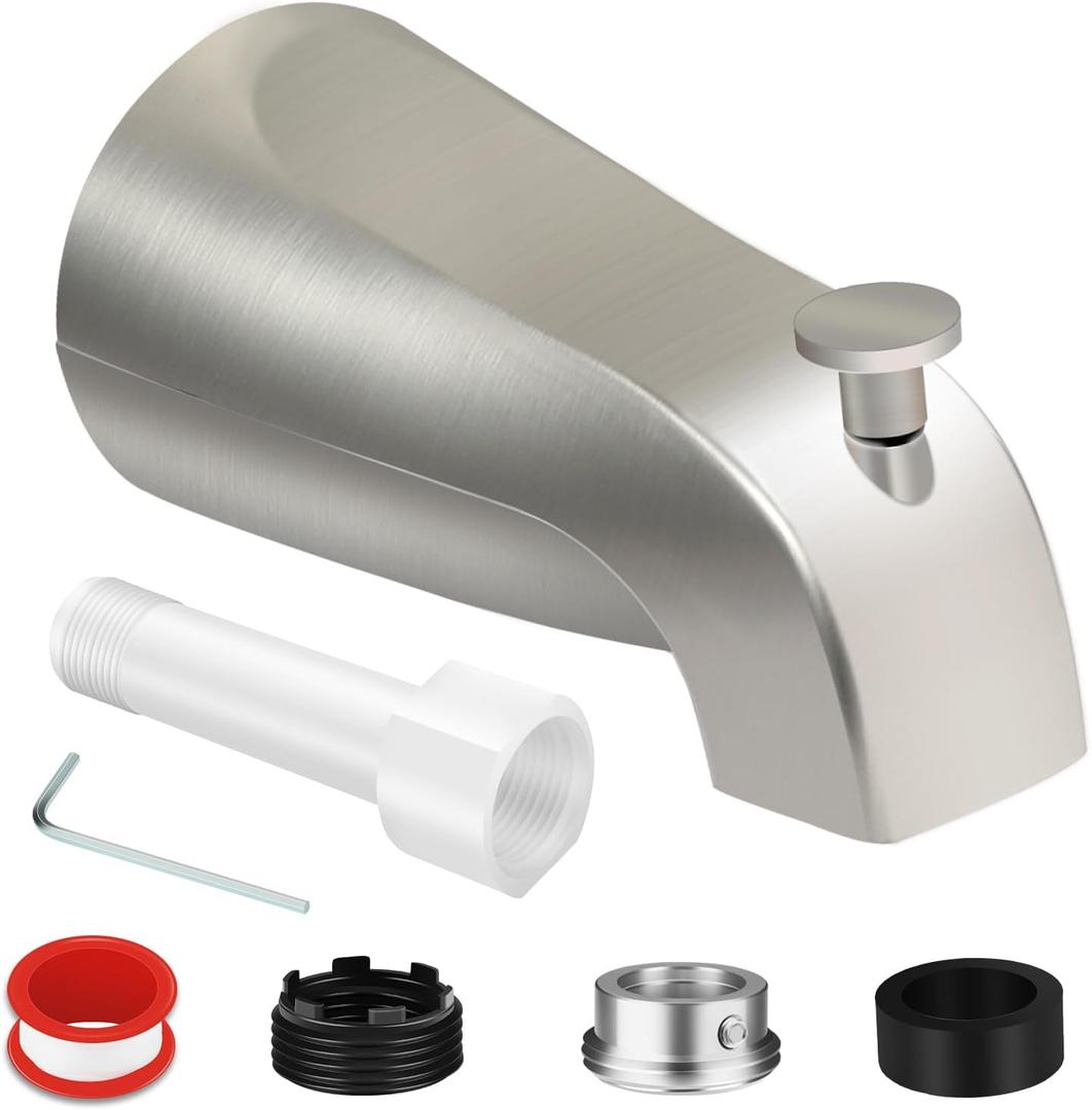 Universal Tub Spout for 1/2" Copper Pipe, 1/2" IPS and 3/4" IPS, Bathtub Faucet with Diverter and Adapter and Hex Wrench (Brushed Nickel)